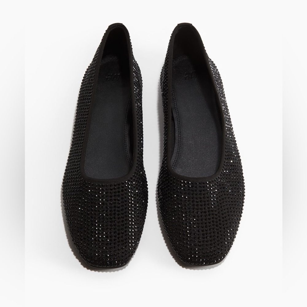 H&M Women’s Rhinestone-Embellished Black Ballet Flats Size 7